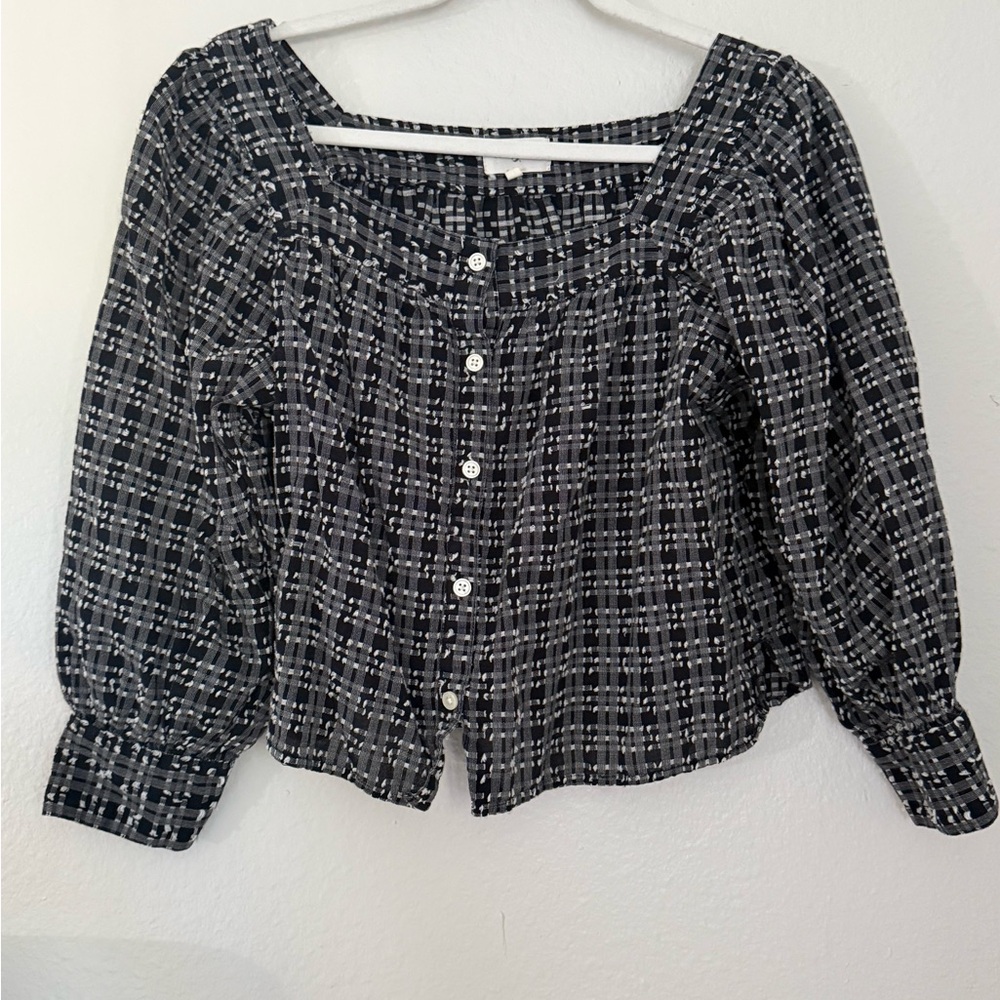 Lou & Grey Plaid Black and White Women's Top